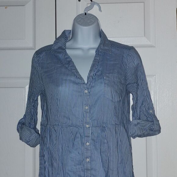 H&M  blue and white striped  button down dress  Sz 8 - Picture 3 of 6